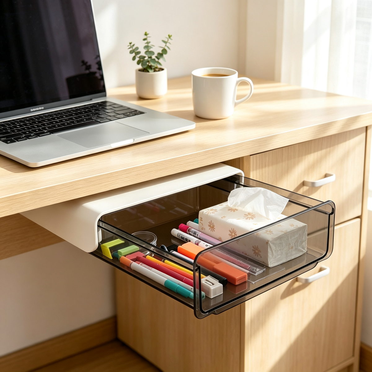 🤍 Under-Desk Hidden Drawer | Slide-Out Storage Organizer | Clean Clutter-Free Workspace
